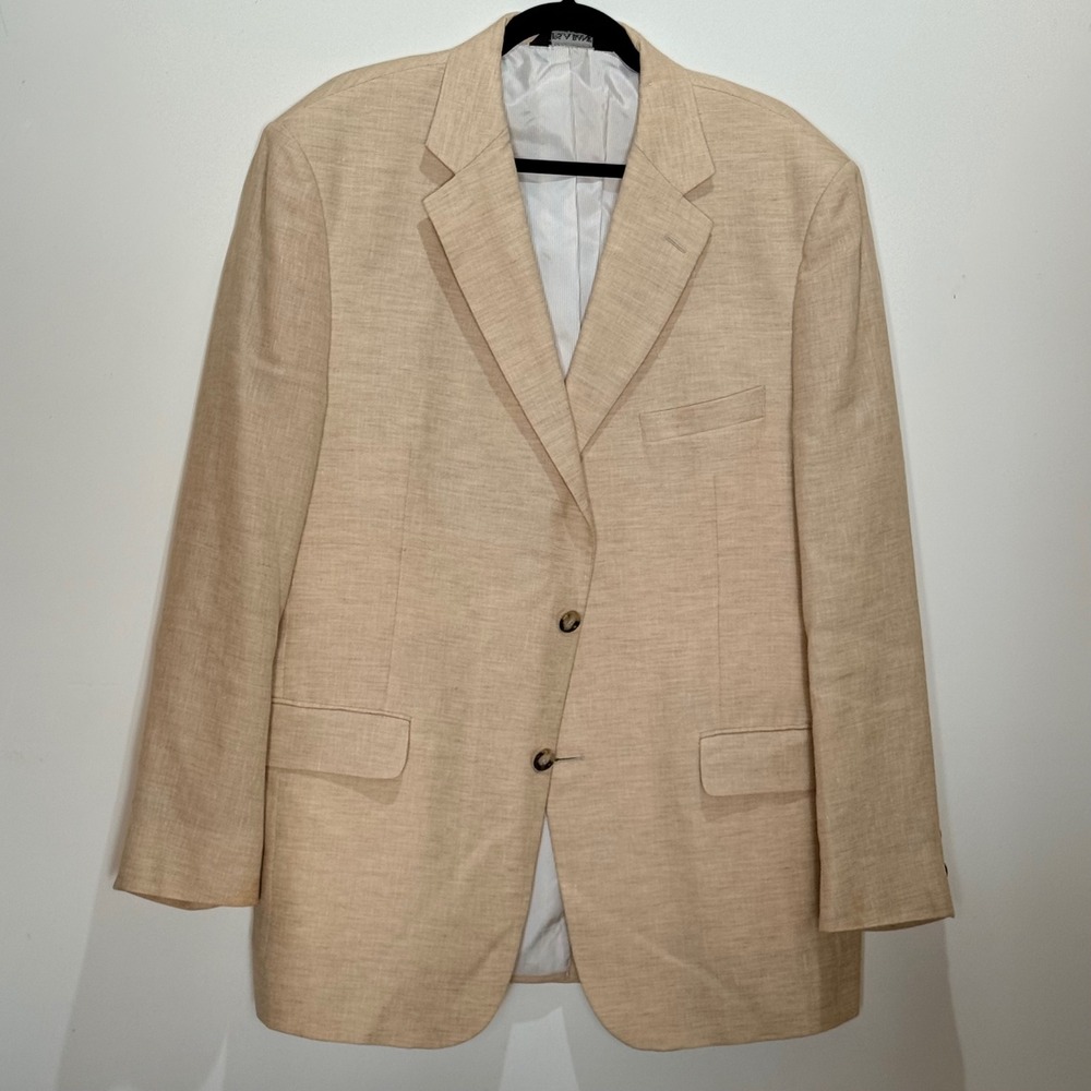 Jos. A. Bank Sport Coat 44 RG Beige Linen Wool Blend Two Button Blazer spring - Picture 14 of 16